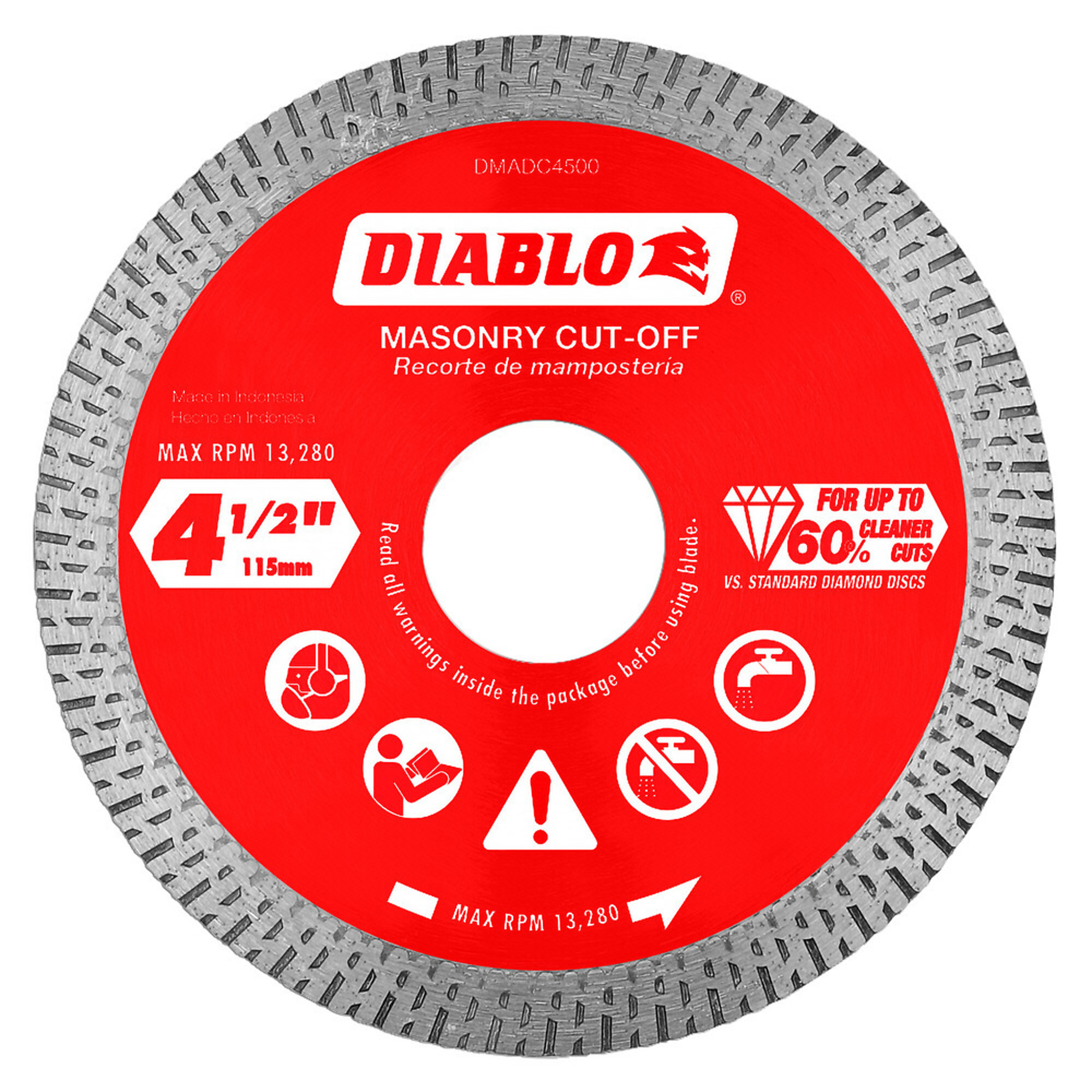 Diablo Tools, 4-1/2in. Diamond Continuous Rim Masonry Cut-Off Disc, Blade Diameter 4.5 in, Model# DMADC0450